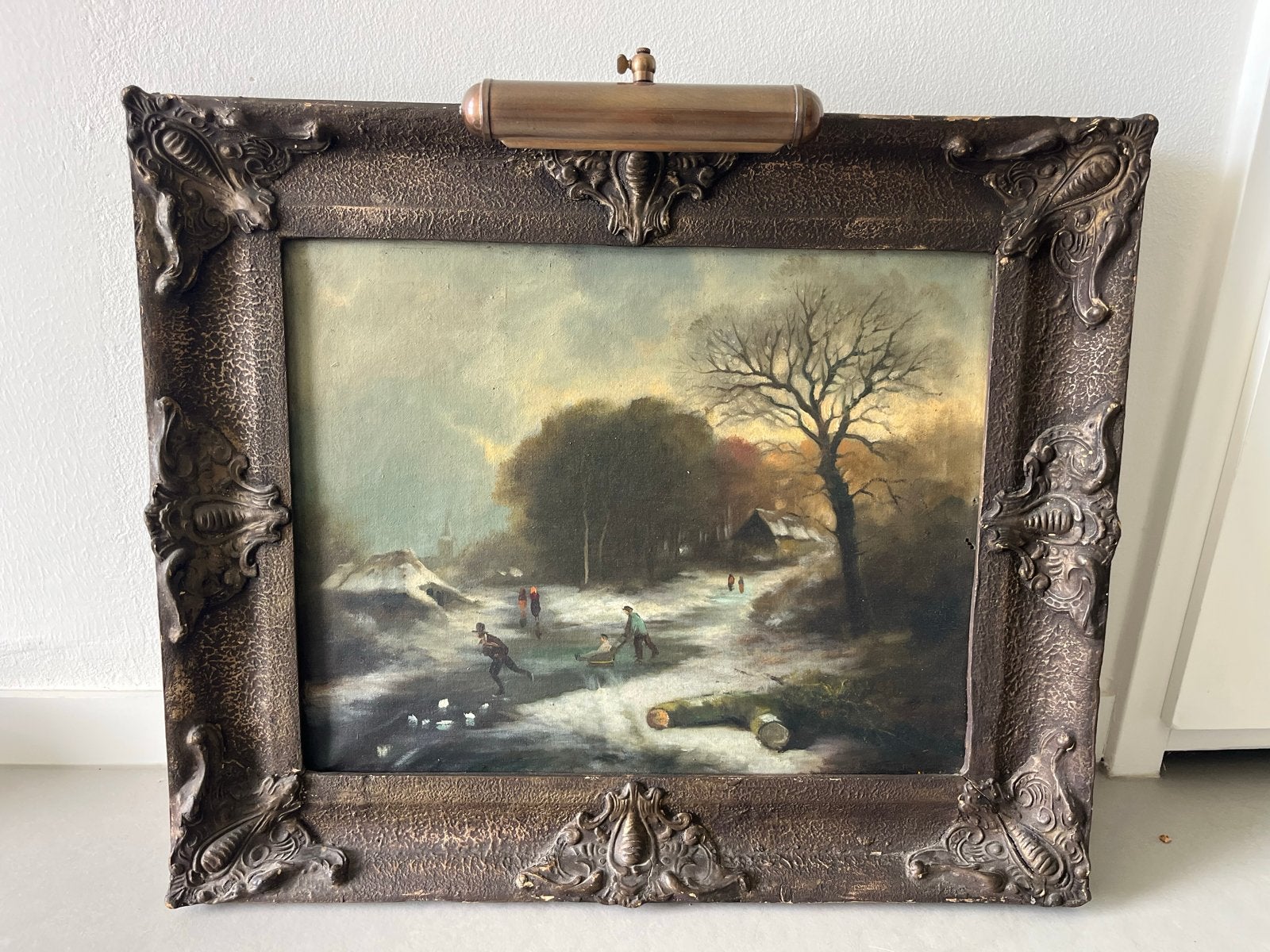 Klassiek Hollands winterlandschap met schaatsers, Ophalen, Paneel, Realistisch, Landschap
