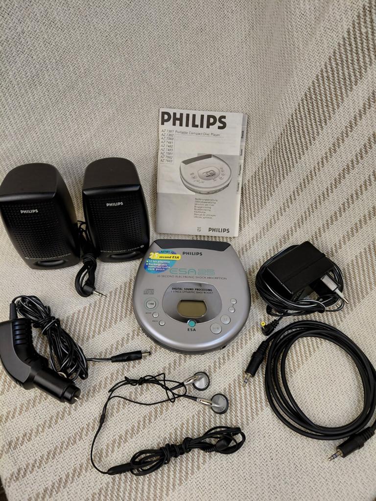 Philips AZ-7482 Discman met accessoires en speakers, Ophalen of Verzenden, Discman