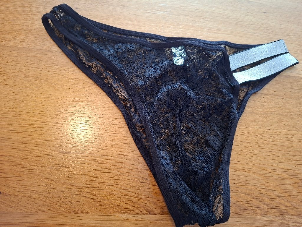 Zwarte kanten slip/string met zilveren bandjes maat L, Kleding | Heren, Verzenden, Zwart, Onbekend, Slip