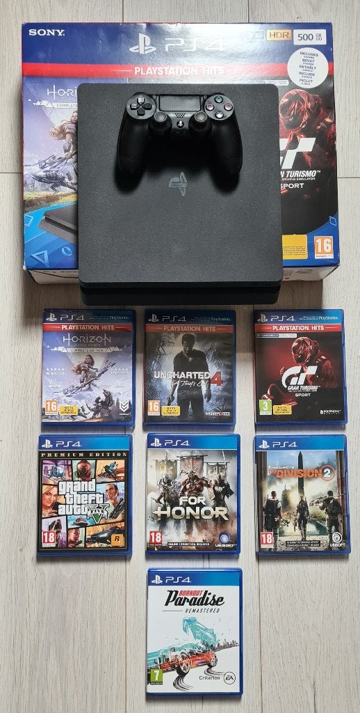 PS4 Slim 500 GB + originele controller + 7 games, 1 speler, Ophalen, Gebruikt, Vanaf 7 jaar