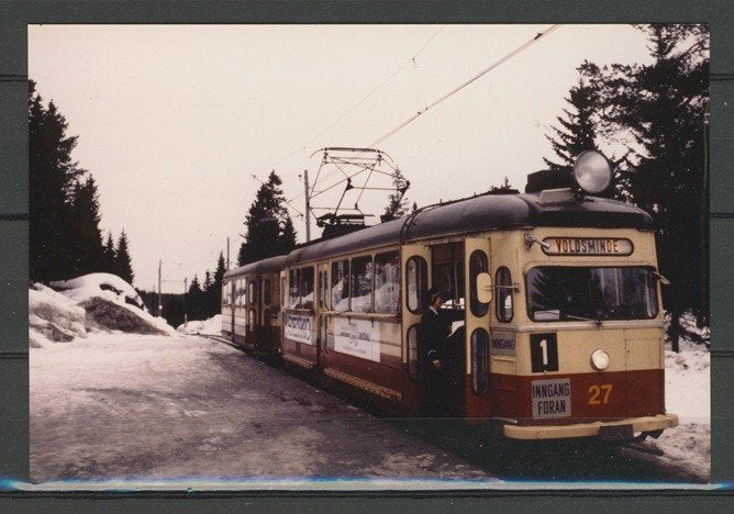 Noorwegen TRAM Voldsminde Trondheim Foto TRAM t-147 jdu, Verzamelen, Spoorwegen en Tramwegen, Ophalen of Verzenden, Zo goed als nieuw