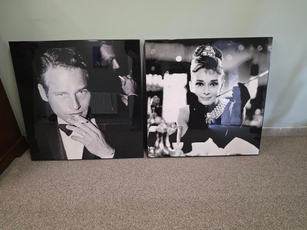 2 schilderijen Paul Newman en Audrey Hepburn, Antiek en Kunst, Kunst | Schilderijen | Modern, Ophalen of Verzenden