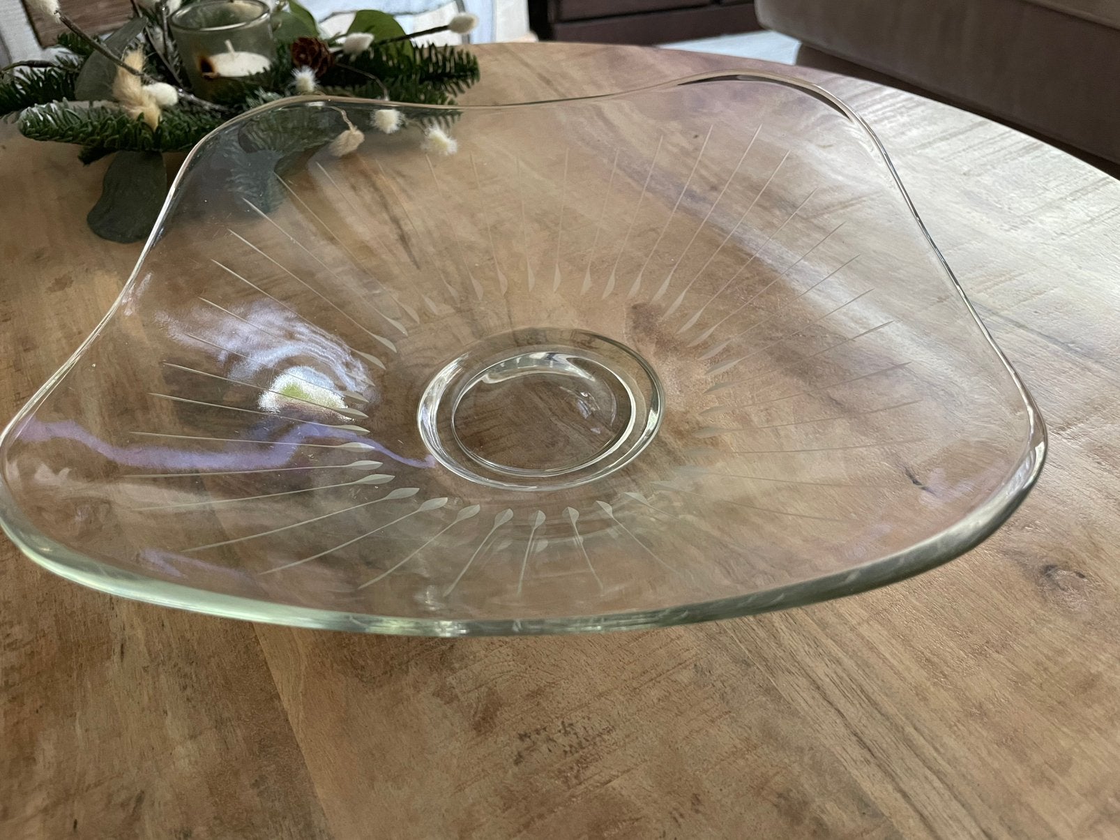 Antieke schaal met glasgravure, Ophalen of Verzenden
