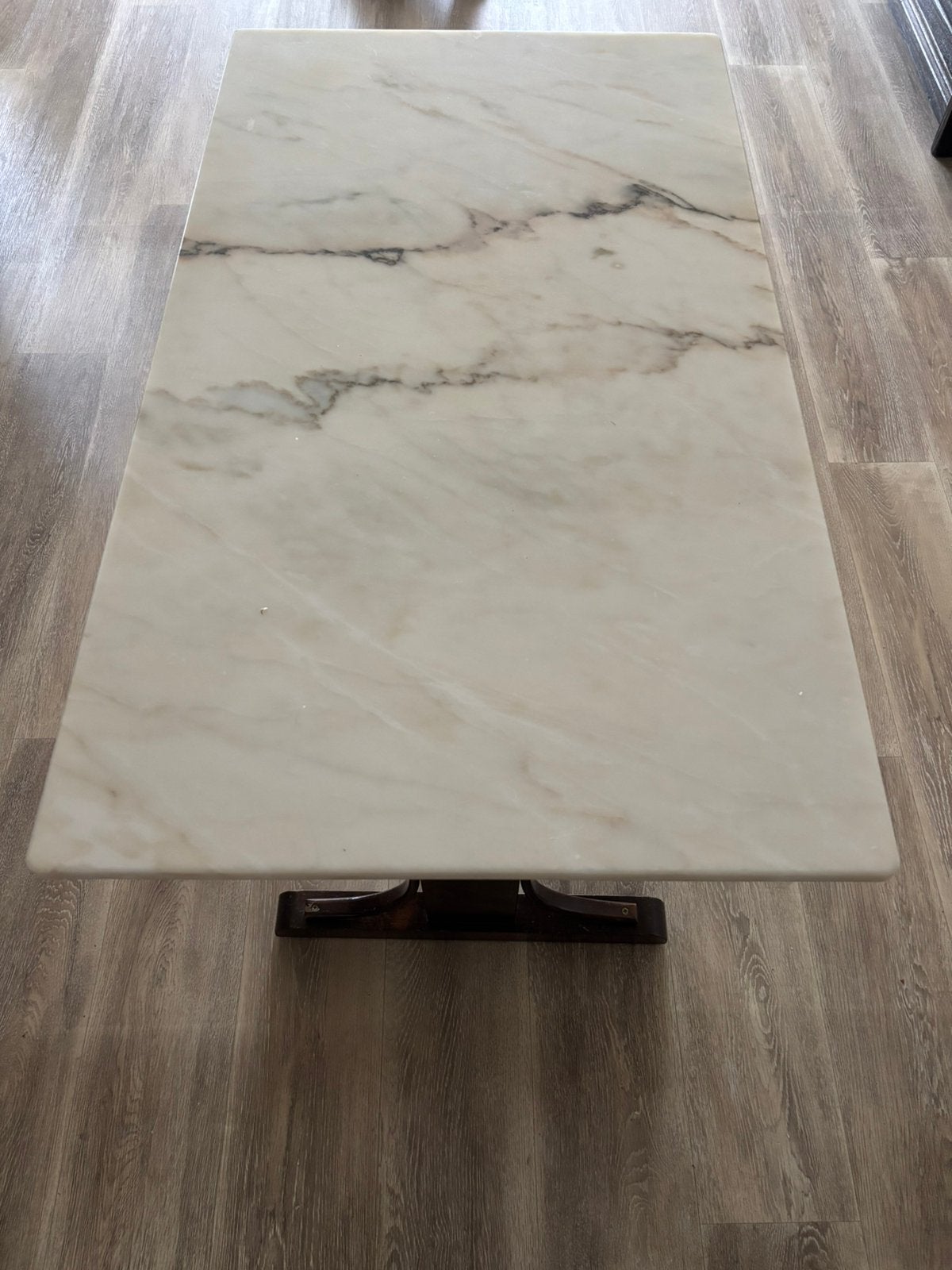 Tafel / bureau - houten onderstel - natuurstenen blad, Ophalen, Overige typen, 105 cm, Gebruikt