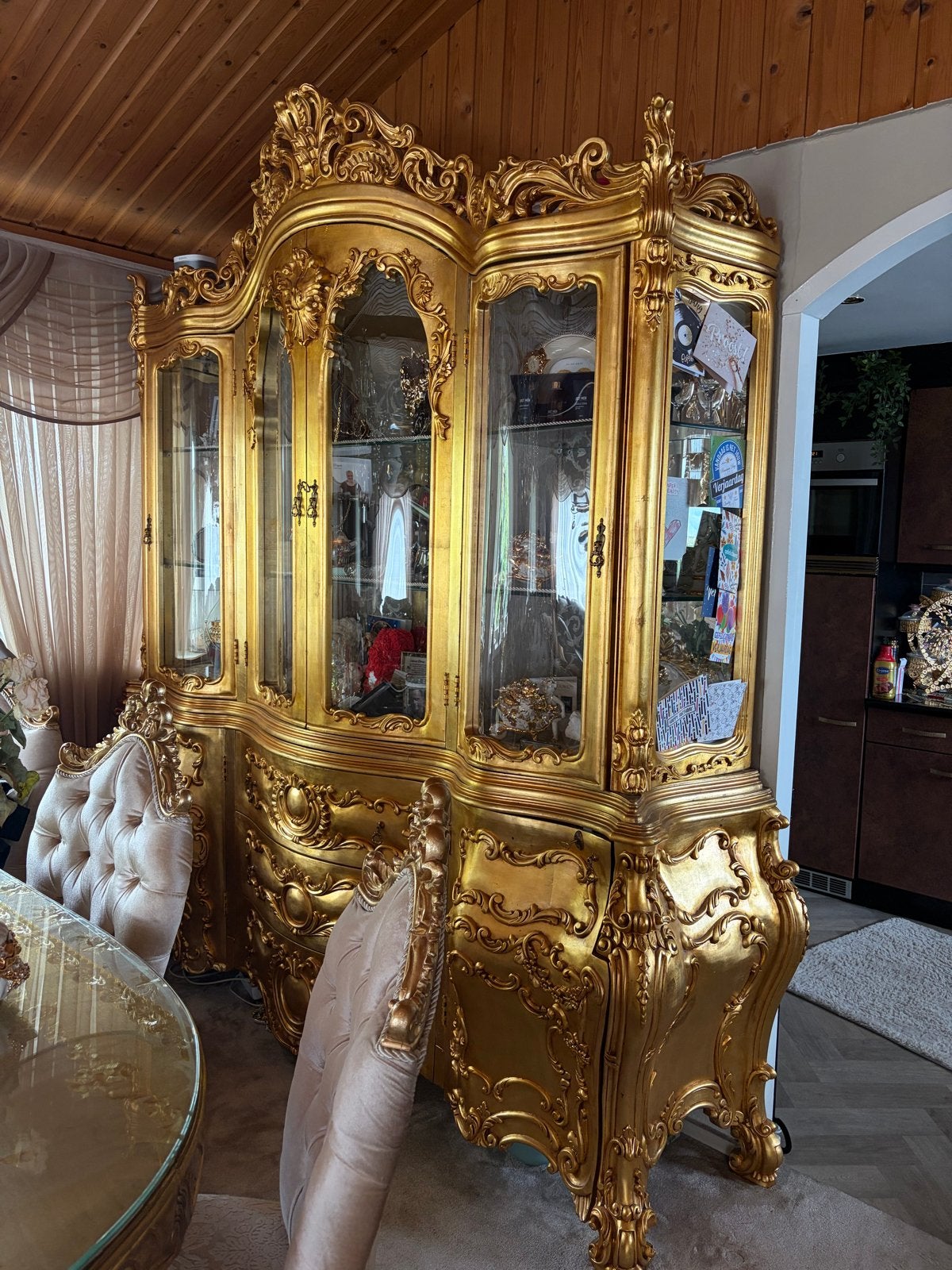 Prachtige gouden barok meubelset - Vitrine, dressoir, eettaf, Ophalen