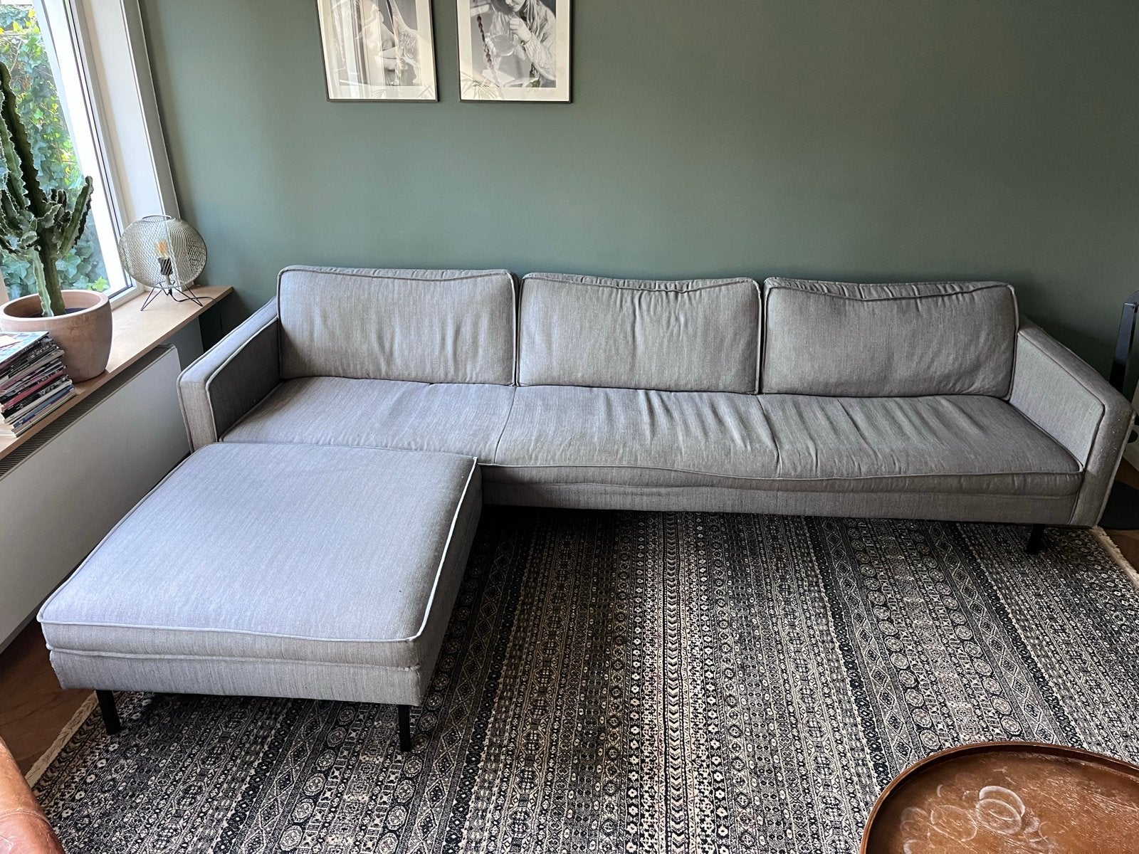 Grijze hoekbank met chaise longue, Ophalen, 250 tot 300 cm, Gebruikt, 100 tot 125 cm