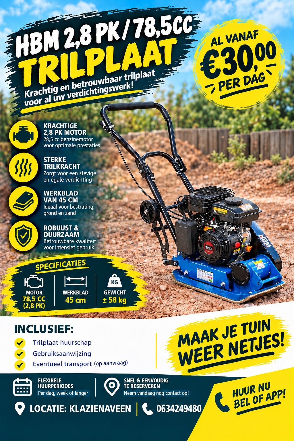 Trilplaat te huur, Ophalen, HBM Machines