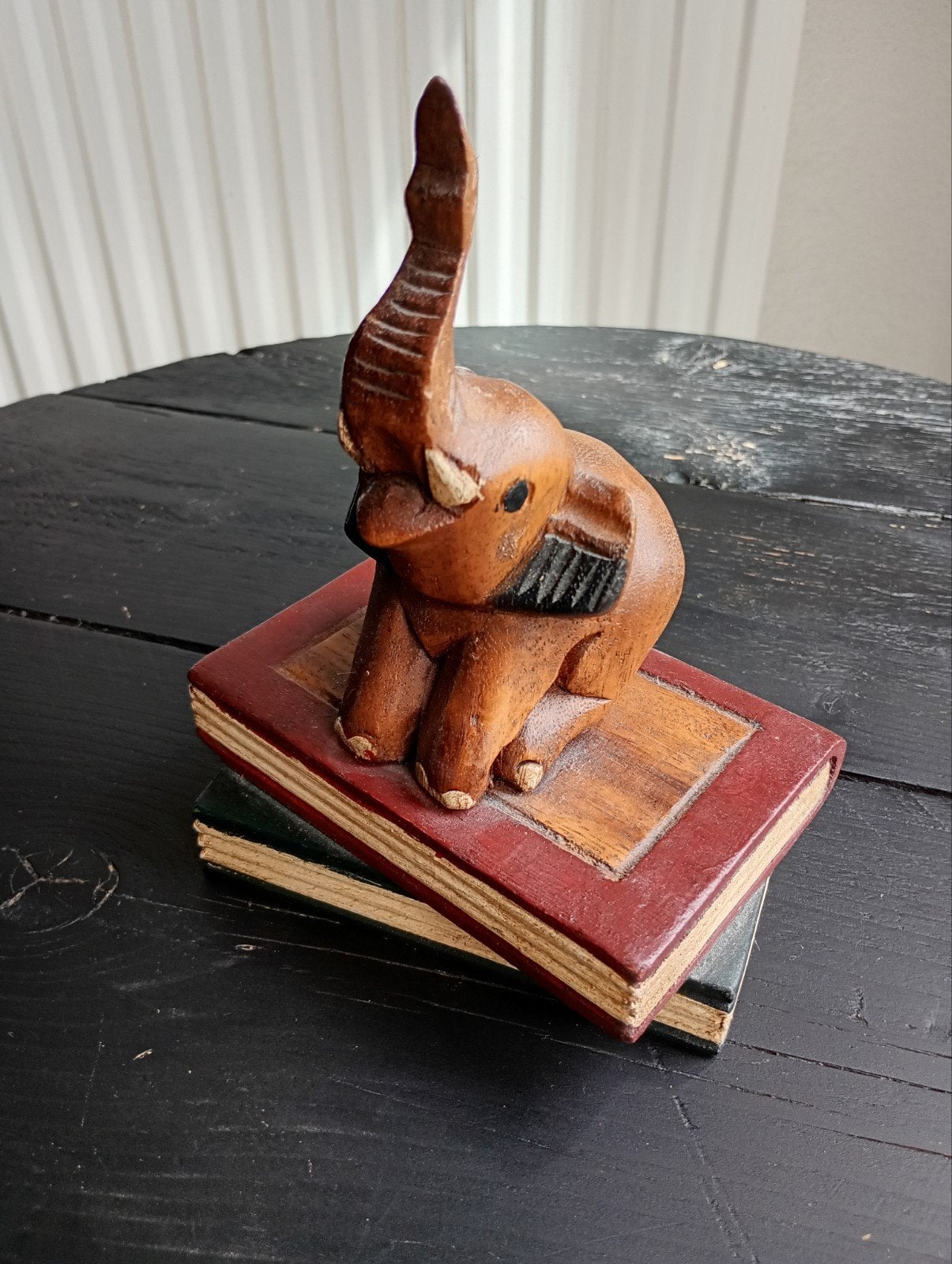 Houten boekensteun in de vorm van een olifant, Gebruikt, Ophalen of Verzenden, Bruin, Vintage