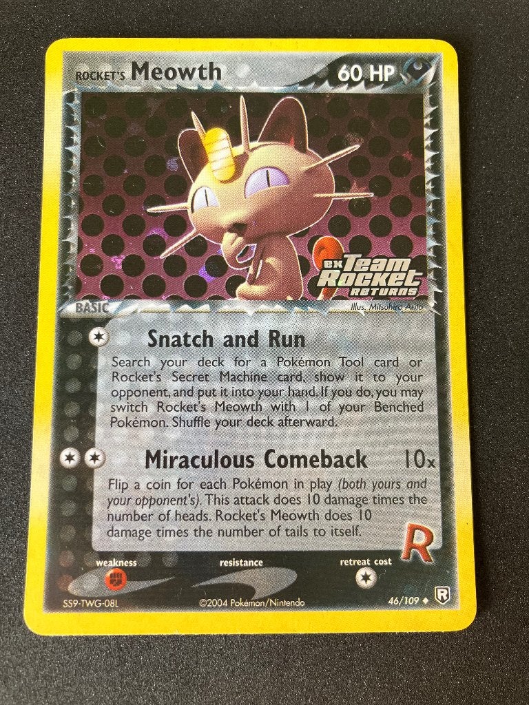 Rocket’s Meowth Reverse Holo Near Mint, Ophalen, Zo goed als nieuw, Losse kaart, Foil