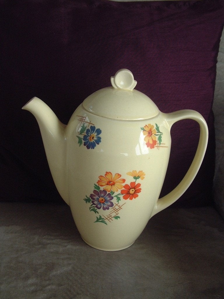 antieke gave koffiepot bloemen decor genummerd, Ophalen of Verzenden