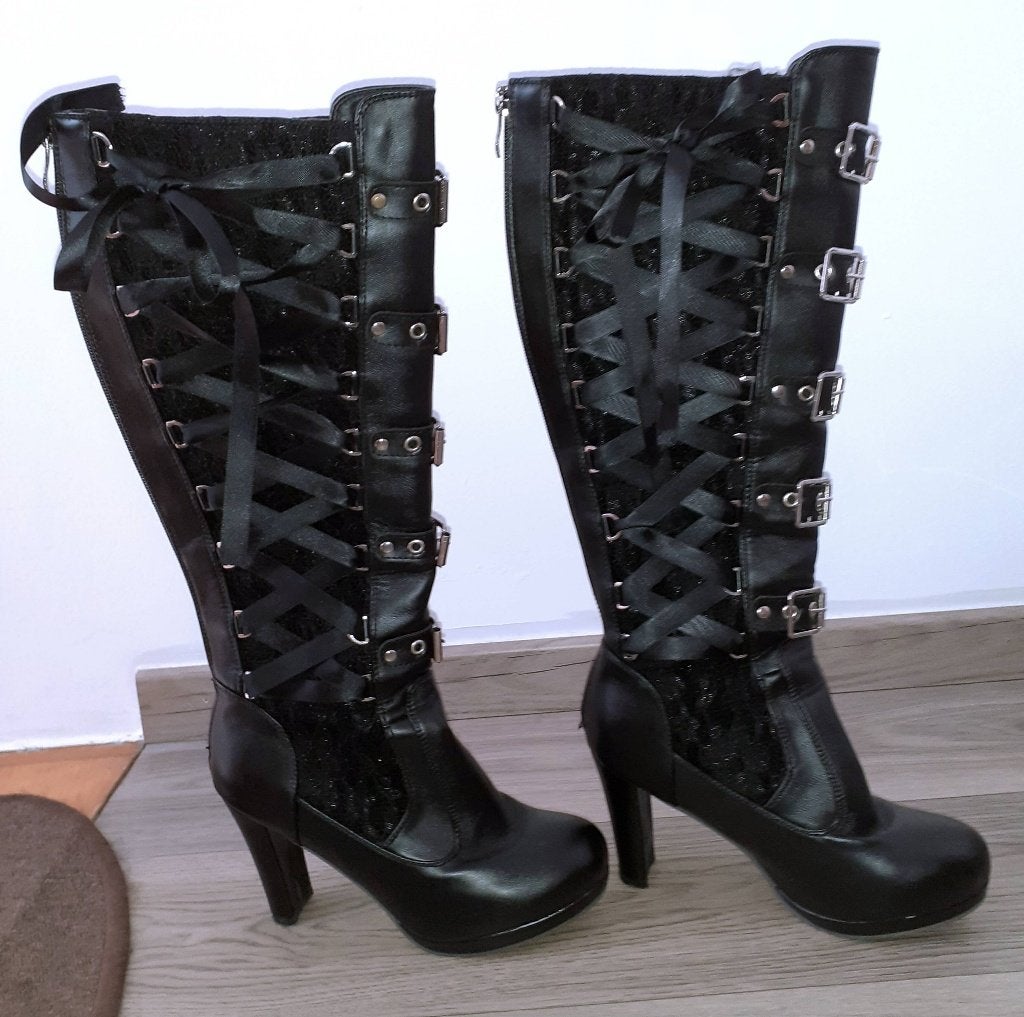 dames laarzen steampunk cyber gothic met corset 38, Hoge laarzen, Zwart, Nieuw, Ophalen of Verzenden