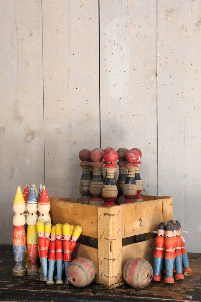 Lot van 4 sets oude houten kegels, Antiek en Kunst, Ophalen of Verzenden