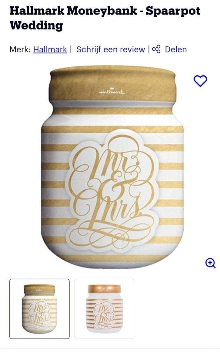 Hallmark Spaarpot Mr & Mrs - Bruiloft, Ophalen of Verzenden, Zo goed als nieuw, Steen, Aardewerk of Keramiek, Overige thema's