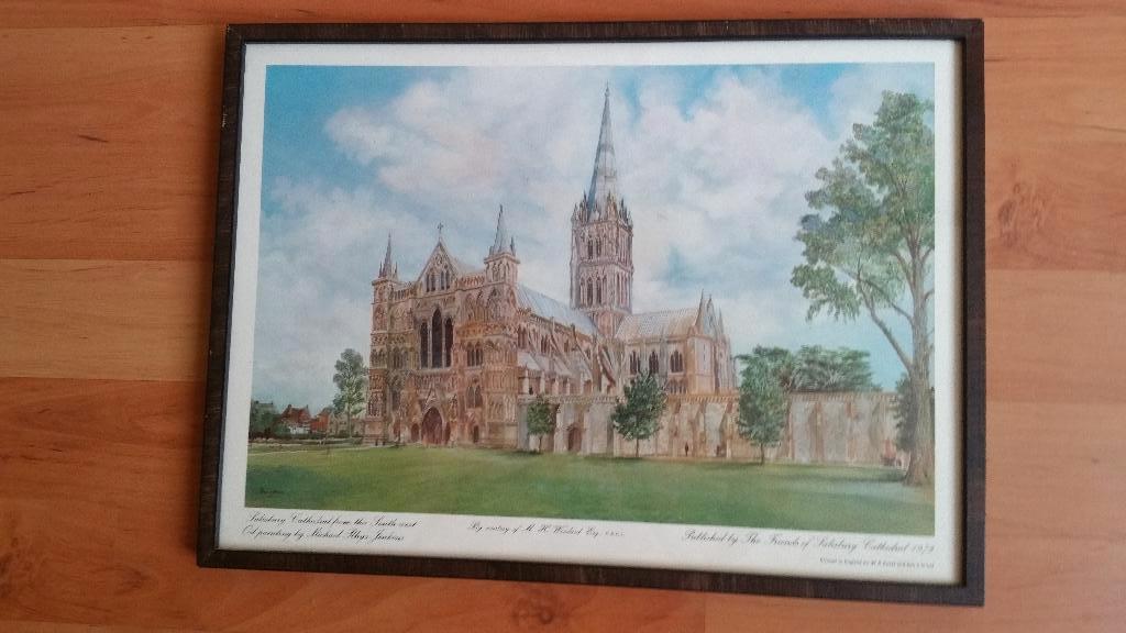 Salisbury kathedraal van de South-west ingelijst., Minder dan 50 cm, Ophalen of Verzenden, Zo goed als nieuw, Foto of Poster