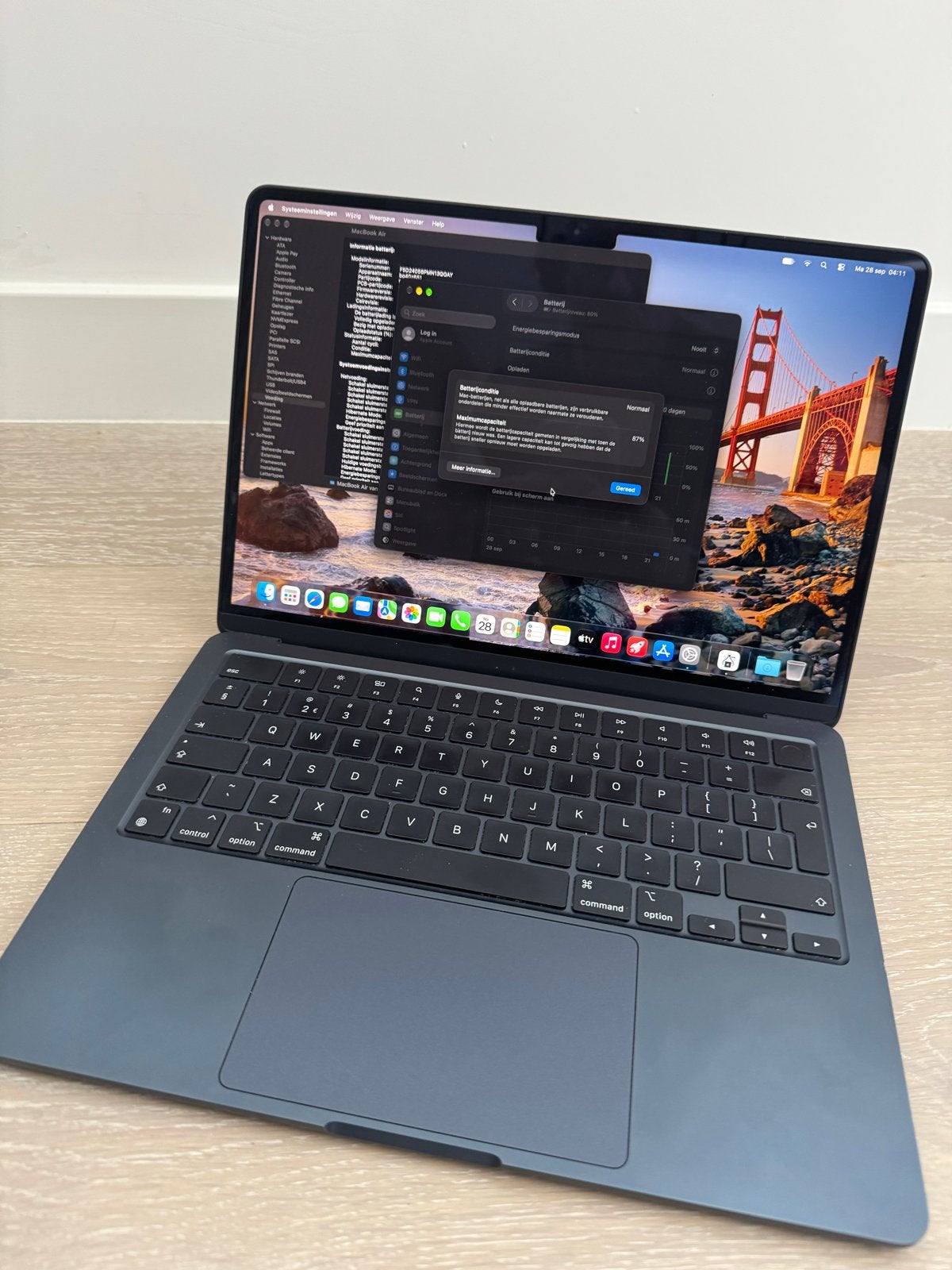 MacBook Air M2 2022 - 13 inch - 256GB - Middernacht, Ophalen, Gebruikt, 256 GB, Qwerty