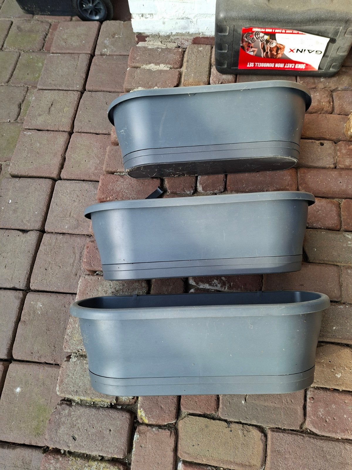 Grijze Elho bloembakken 3 stuks met ophangsysteem, Ophalen, Kunststof, Gebruikt, Minder dan 30 cm