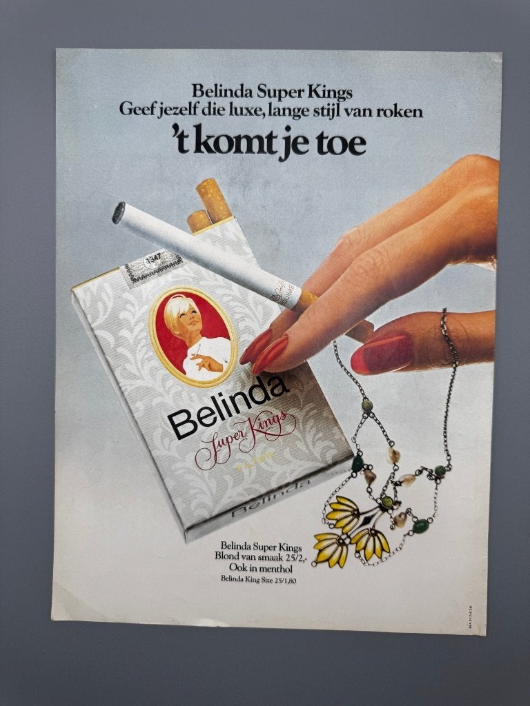 Vintage reclame Belinda Super Kings, 't komt je toe, Verzenden, Gebruikt, Overige typen
