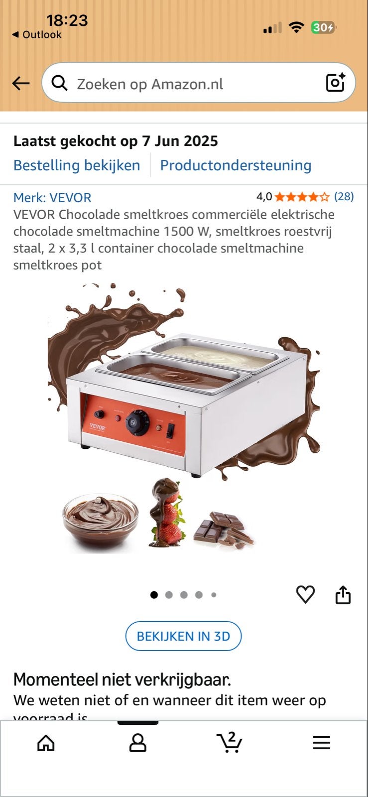 VEVOR Commerciële Chocoladesmeltmachine 1500W, Ophalen, Nieuw