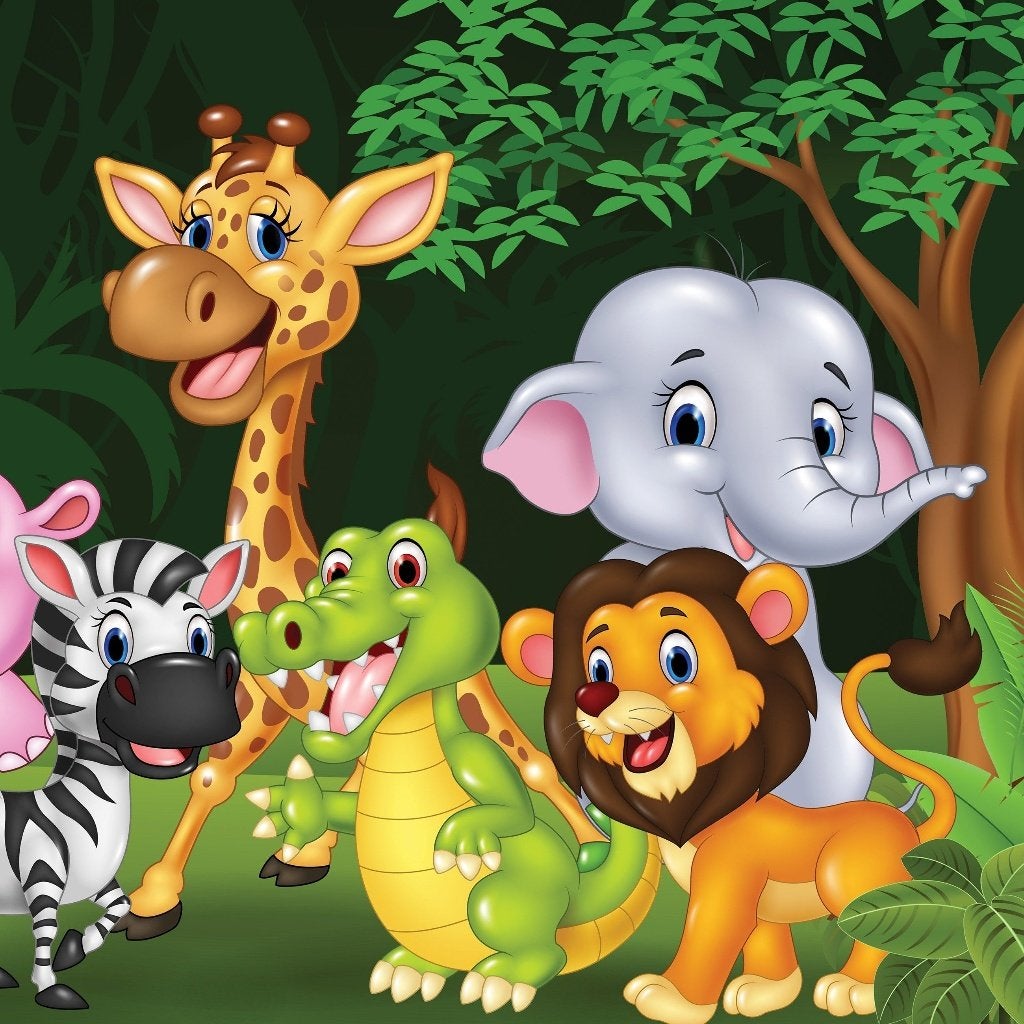 Kinderkamer behang met jungledieren - 254x184cm, Kinderen en Baby's, Meerkleurig, Ophalen of Verzenden, Nieuw, Wanddecoratie
