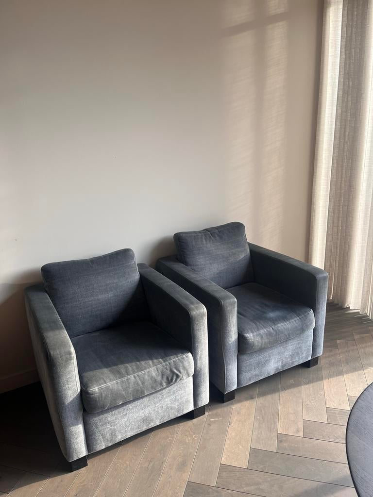 Set van 2 comfortabele grijze fauteuils, Huis en Inrichting, Fauteuils, Ophalen, Gebruikt, Stof, 75 tot 100 cm
