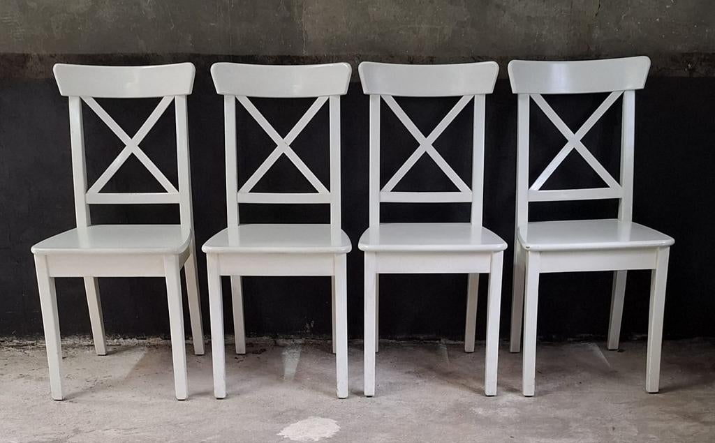 30 x Ikea Ingolf Crossback stoelen wit hout stoelen cafe, Wit, Ophalen of Verzenden, Zo goed als nieuw, Vijf, Zes of meer stoelen