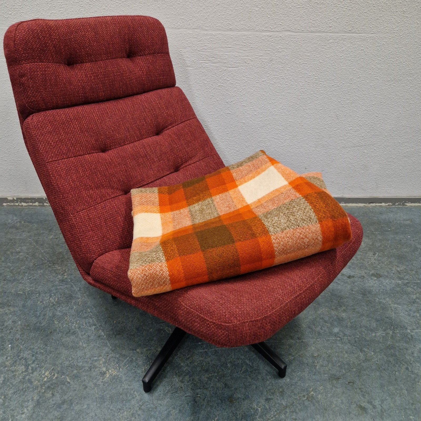 Vintage oranje wollen deken 232x182 geruite deken plaid, Verzamelen, Retro, Ophalen of Verzenden, Huis en Inrichting