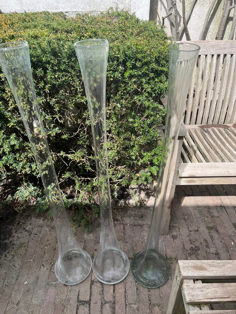 3 glazen vazen 1 meter hoog, Overige kleuren, Ophalen of Verzenden, 75 cm of meer, Glas