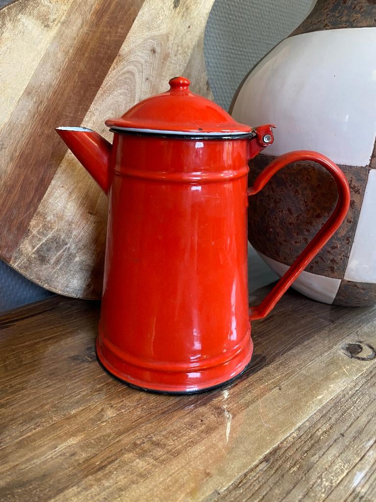 Brocante, vintage emaille koffiekan - rood, Ophalen of Verzenden