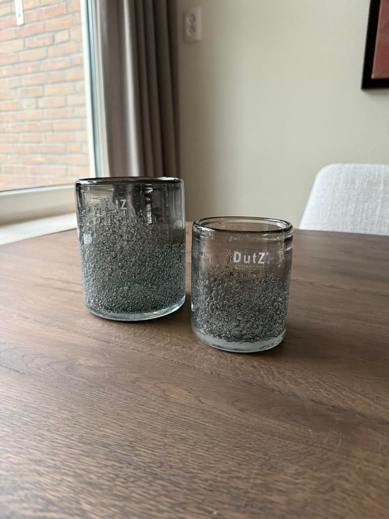 Dutz cilinder windlichten old grey met bubbels, Ophalen, Overige materialen, Zo goed als nieuw, Grijs
