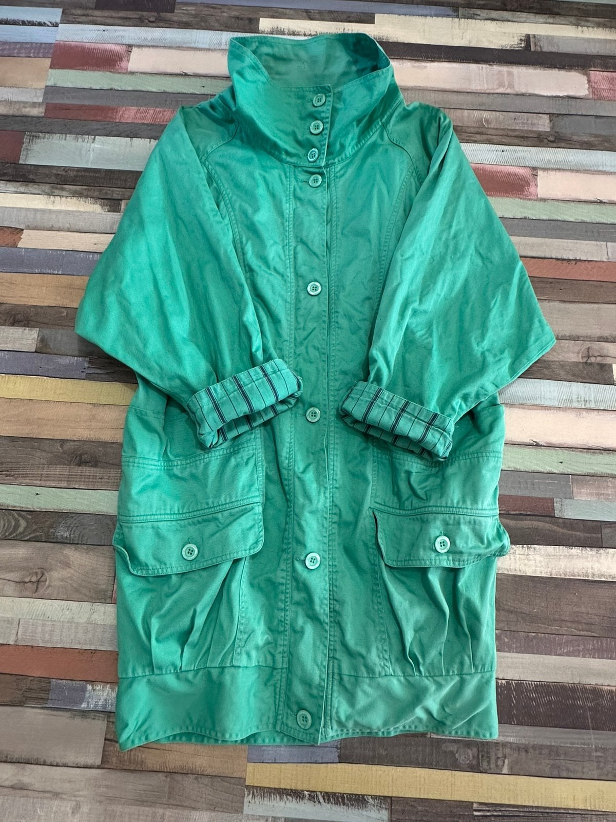 True Vintage 80s Cotton Oversized Utility Coat Size M, Ophalen of Verzenden, Gedragen, Maat 38/40 (M), Groen