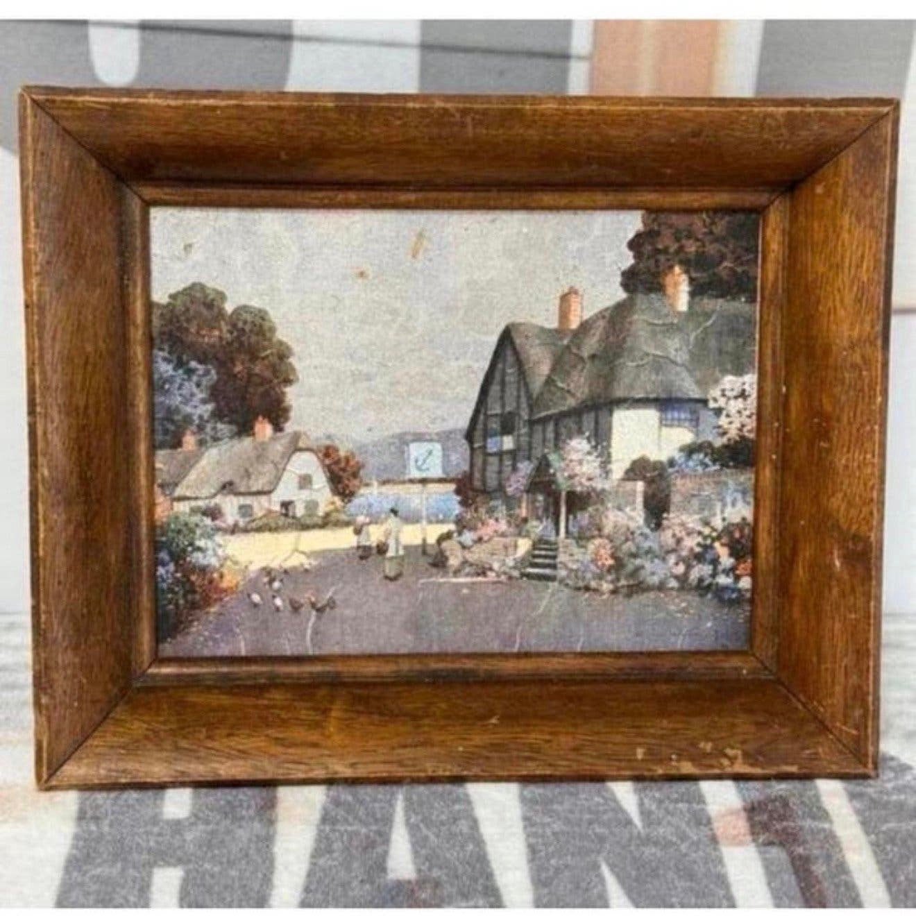 Ernest Uden 1940 ingelijst schilderij Engeland Cottage dorp, Ophalen of Verzenden