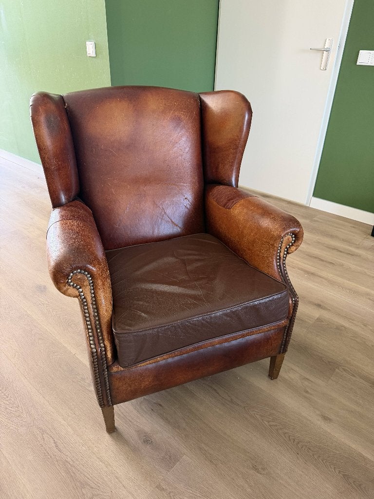 leren oorfauteuil, Ophalen, Gebruikt, 50 tot 75 cm, Leer
