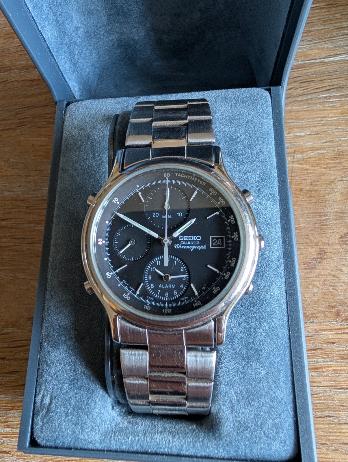 Seiko Quartz Chronograph met Alarm, Sieraden, Tassen en Uiterlijk, Horloges | Heren, Staal, Polshorloge, Ophalen of Verzenden