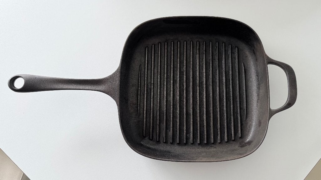 Grillpan gietijzer 28 x 28 cm, Gebruikt, Gietijzer, Ophalen of Verzenden, Geschikt voor inductie