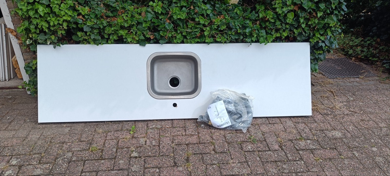 Keukenblad met spoelbak en afvoer Ikea, Huis en Inrichting, Ophalen, Gebruikt, Wit, 200 cm of meer