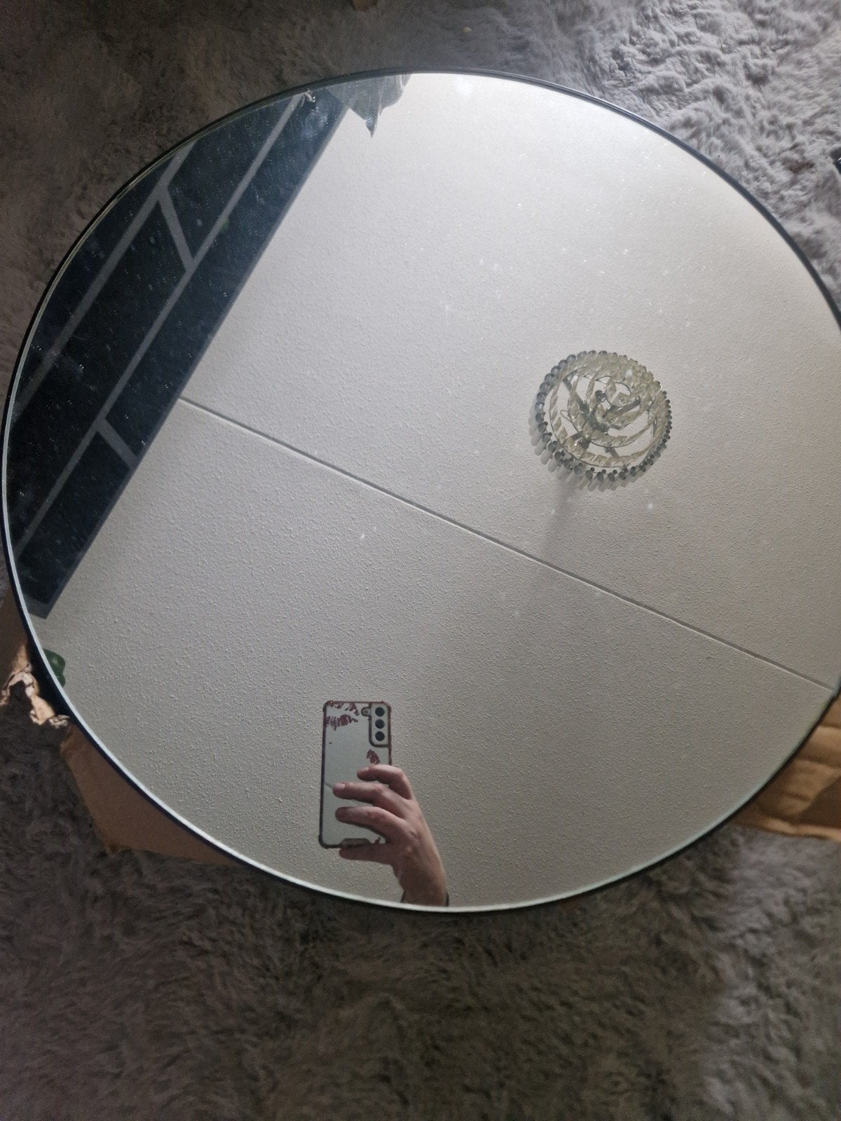 Ronde ophangspiegel met zwarte rand, Ophalen, Gebruikt, Rond, Minder dan 100 cm