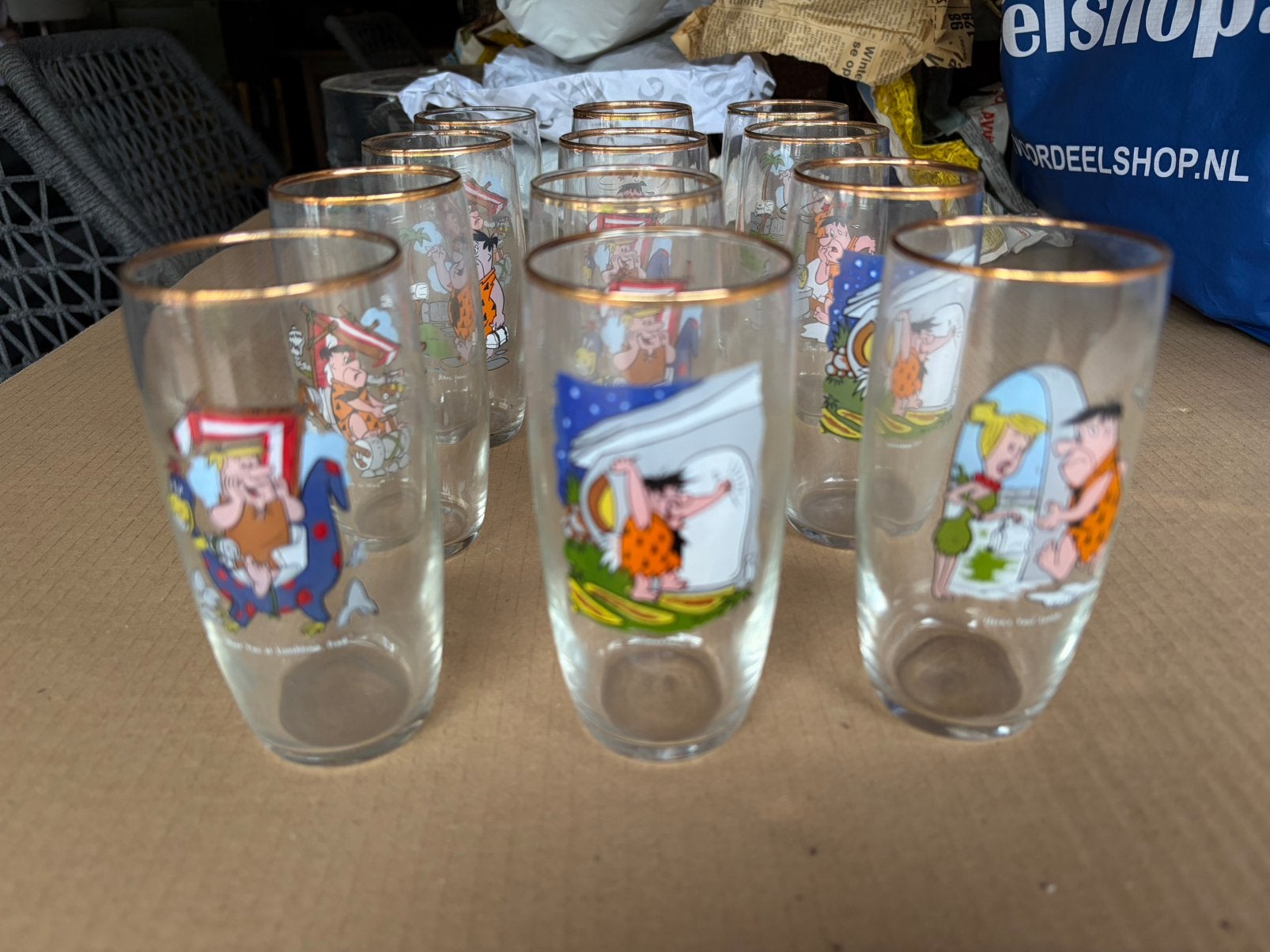 12 Vintage Flintstones drinkglazen, Ophalen of Verzenden, Zo goed als nieuw
