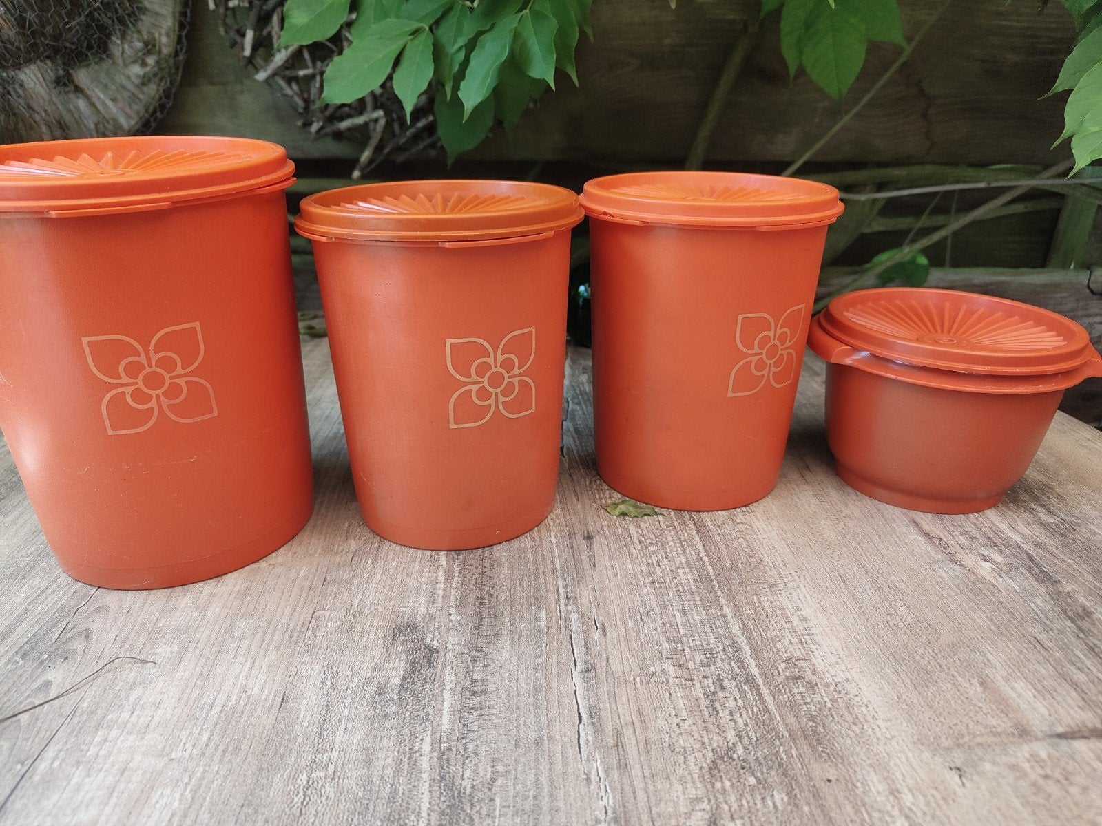 4 vintage tupperware trommel/ bussen met ster deksel + klik, Ophalen of Verzenden