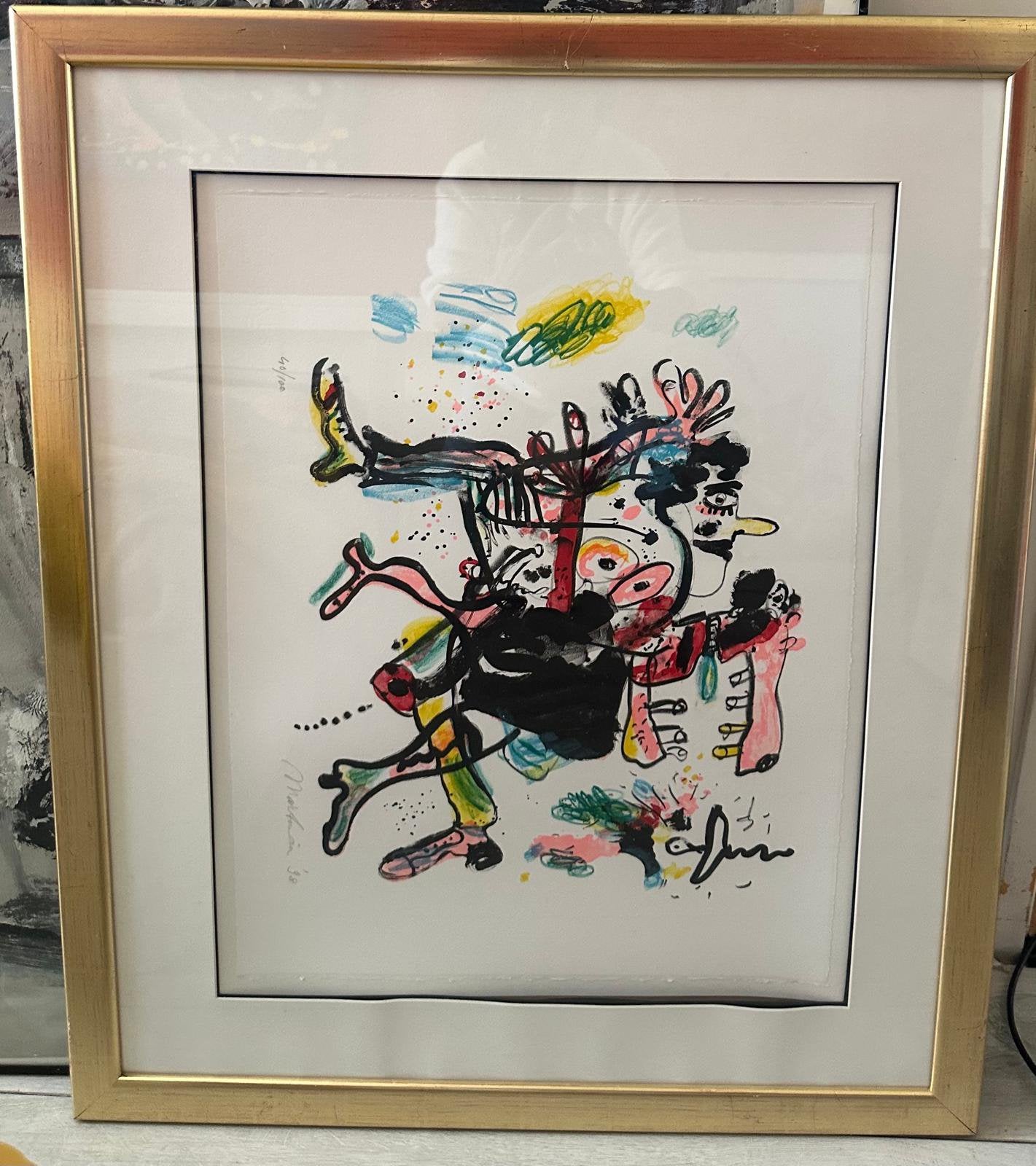 Kleurrijke Steendruk Martineau Martin - Gesigneerd '98, Antiek en Kunst, Gelimiteerde oplage, Ophalen, Abstract, Lithografie