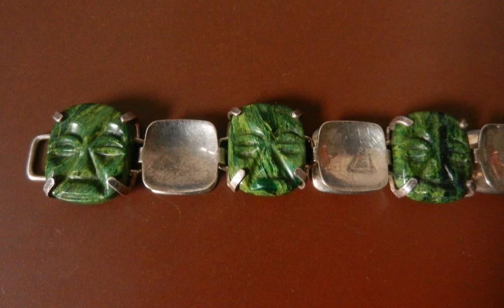 Zilver armband m vijf groen glazen koppen Kollmar en Jourdan, Ophalen of Verzenden, Zilver, Armband