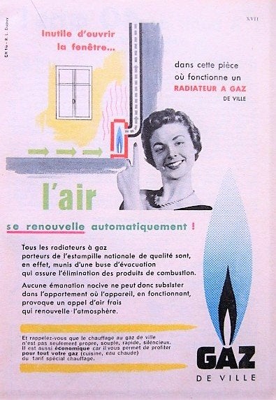 4 vintage advertenties reclames gas kolen 1956-67 energie, Ophalen of Verzenden, Gebruikt, Reclamebord