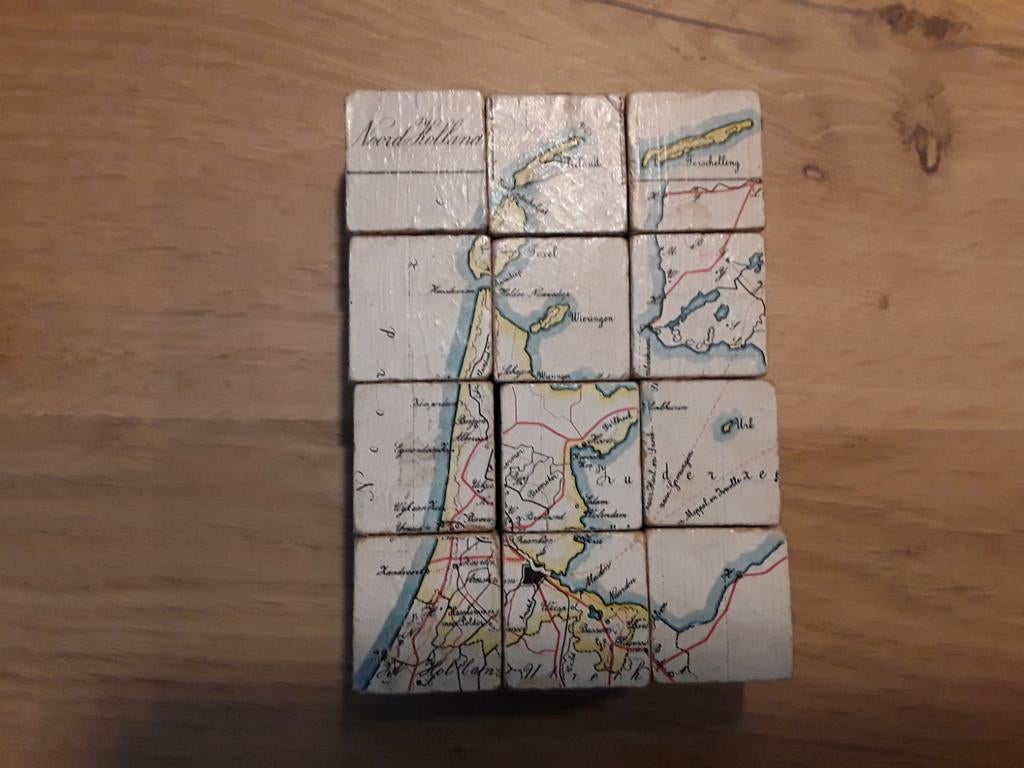 Antieke houten blokken puzzel nederland provincies, Ophalen of Verzenden