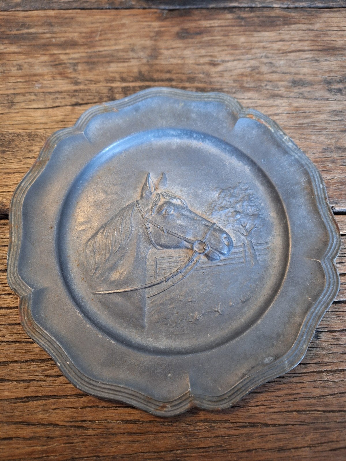 Vintage Tinnen Wandbord met Paardenhoofd Reliëf, Ophalen of Verzenden