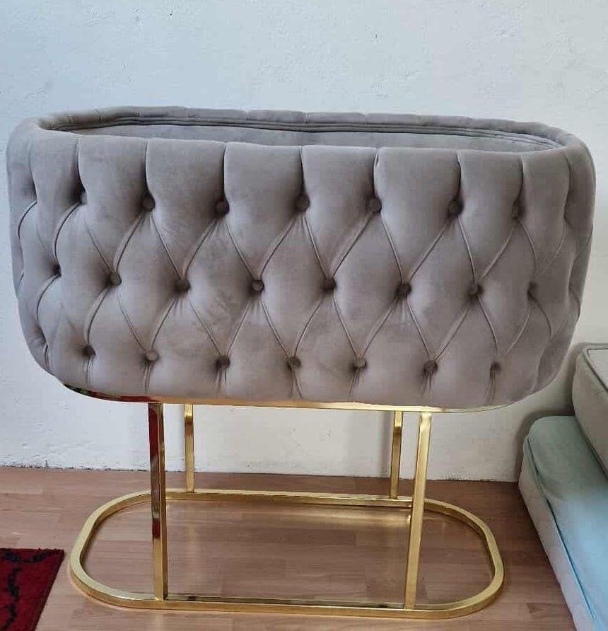 Luxe Wieg - Grijs fluweel met gouden onderstel, Ophalen, Zo goed als nieuw, Wieg