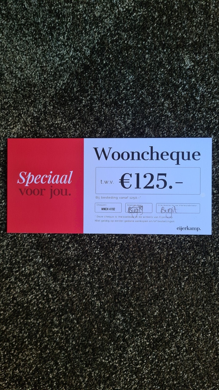 Eijerkamp cadeaubon t.w.v. 125 euro, Eén persoon, Cadeaubon