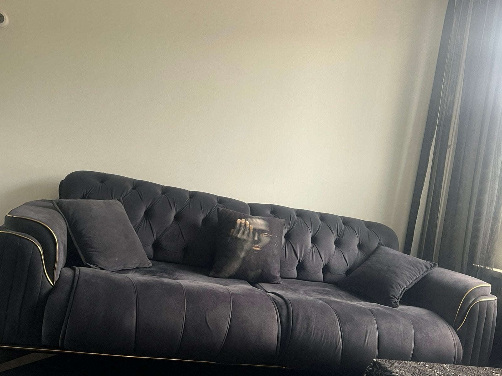 Grijze fluwelen bank en fauteuil set, Ophalen, Gebruikt, Stof