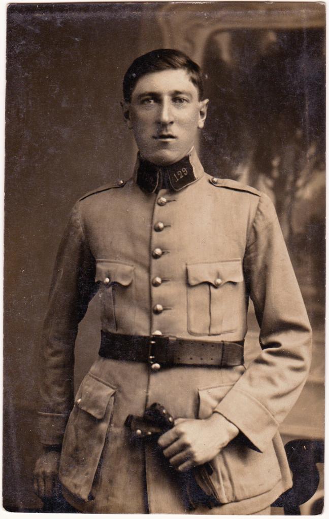 Antieke Foto WW1 Franse Soldaat 129e RI, Verzenden, Landmacht, Overige gebieden, Foto of Poster