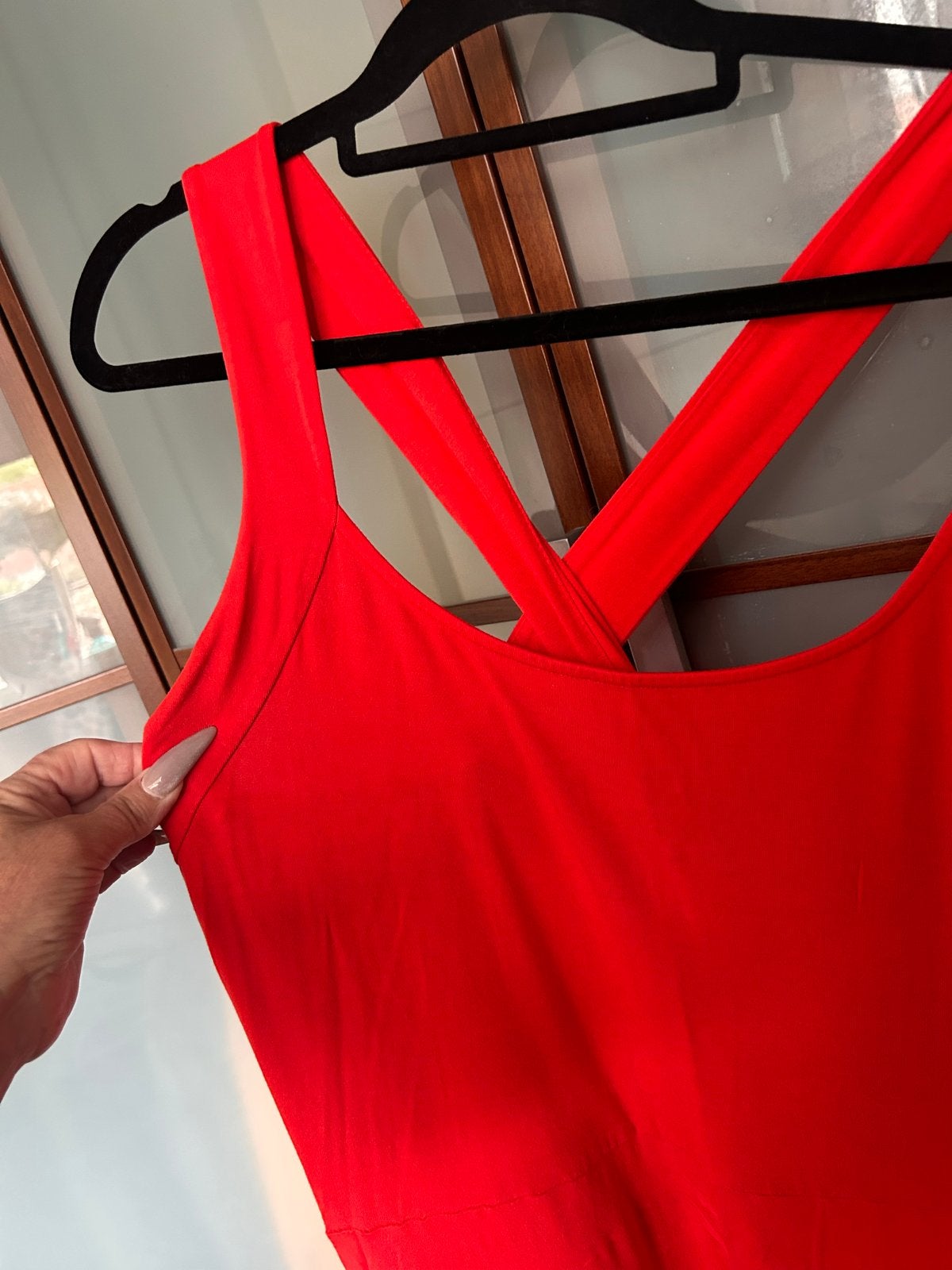 Lange rode jurk met witte strepen - Body Flirt Boutique, Ophalen, Maat 42/44 (L), Gedragen, Rood