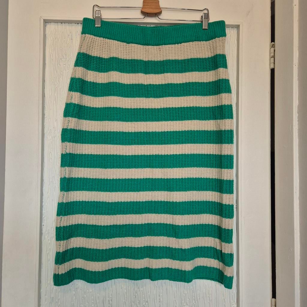 Gina Tricot Gebreide Kokerrok XL - Groen/Wit Gestreept, Gina Tricot, Maat 46/48 (XL) of groter, Ophalen of Verzenden, Zo goed als nieuw