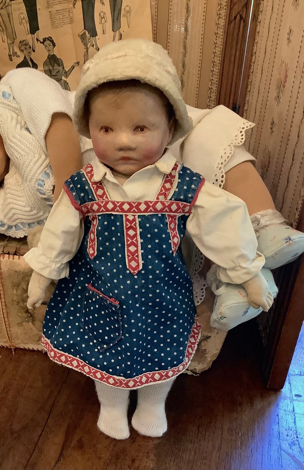Schattig oud jurkje voor de kleine antieke Du Mein pop, Antiek en Kunst, Ophalen of Verzenden